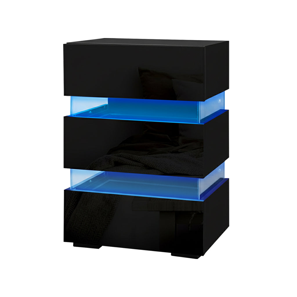 Artiss Lumi LED Bedside Tables with 3 Drawers – Black, Set of 2