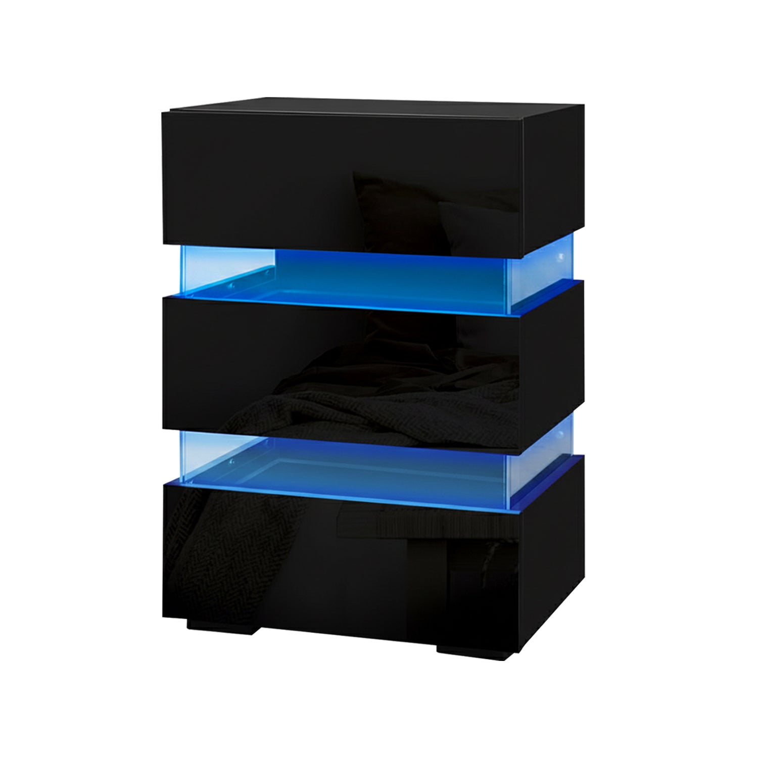 Artiss Lumi LED Bedside Tables with 3 Drawers – Black, Set of 2