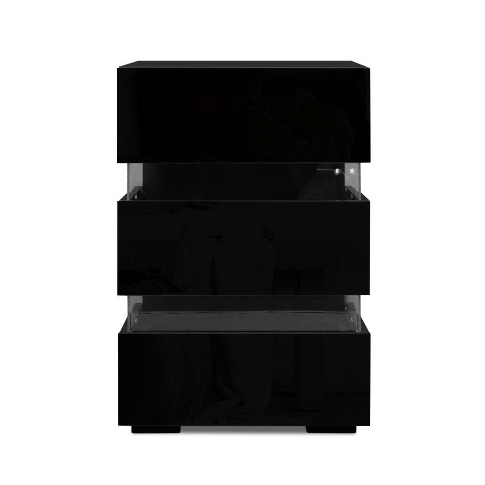 Artiss Lumi LED Bedside Tables with 3 Drawers – Black, Set of 2