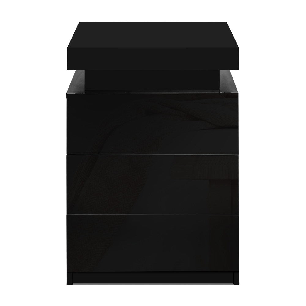 Artiss Coley LED Bedside Table with 3 Drawers and Lift-Up Storage – Black