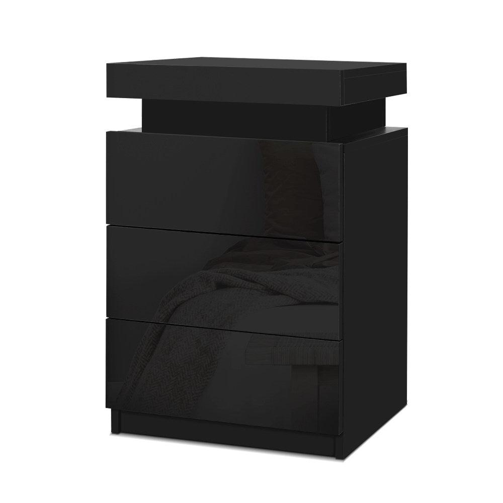 Artiss Coley LED Bedside Table with 3 Drawers and Lift-Up Storage – Black