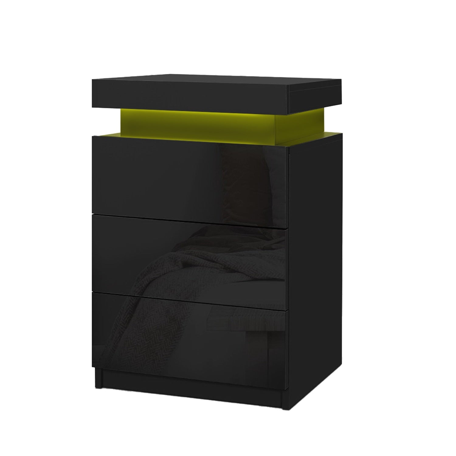 Artiss Coley LED Bedside Tables with 3 Drawers – Black, Set of 2