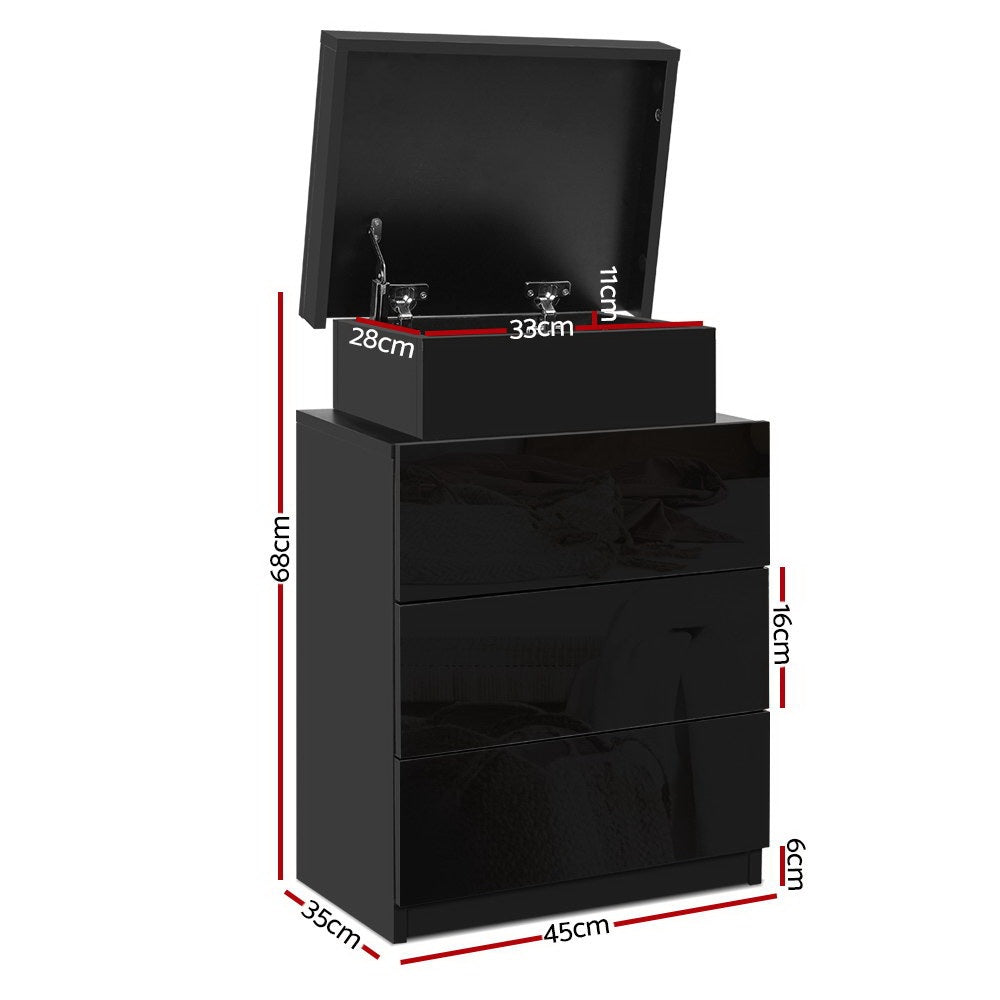 Artiss Coley LED Bedside Tables with 3 Drawers – Black, Set of 2