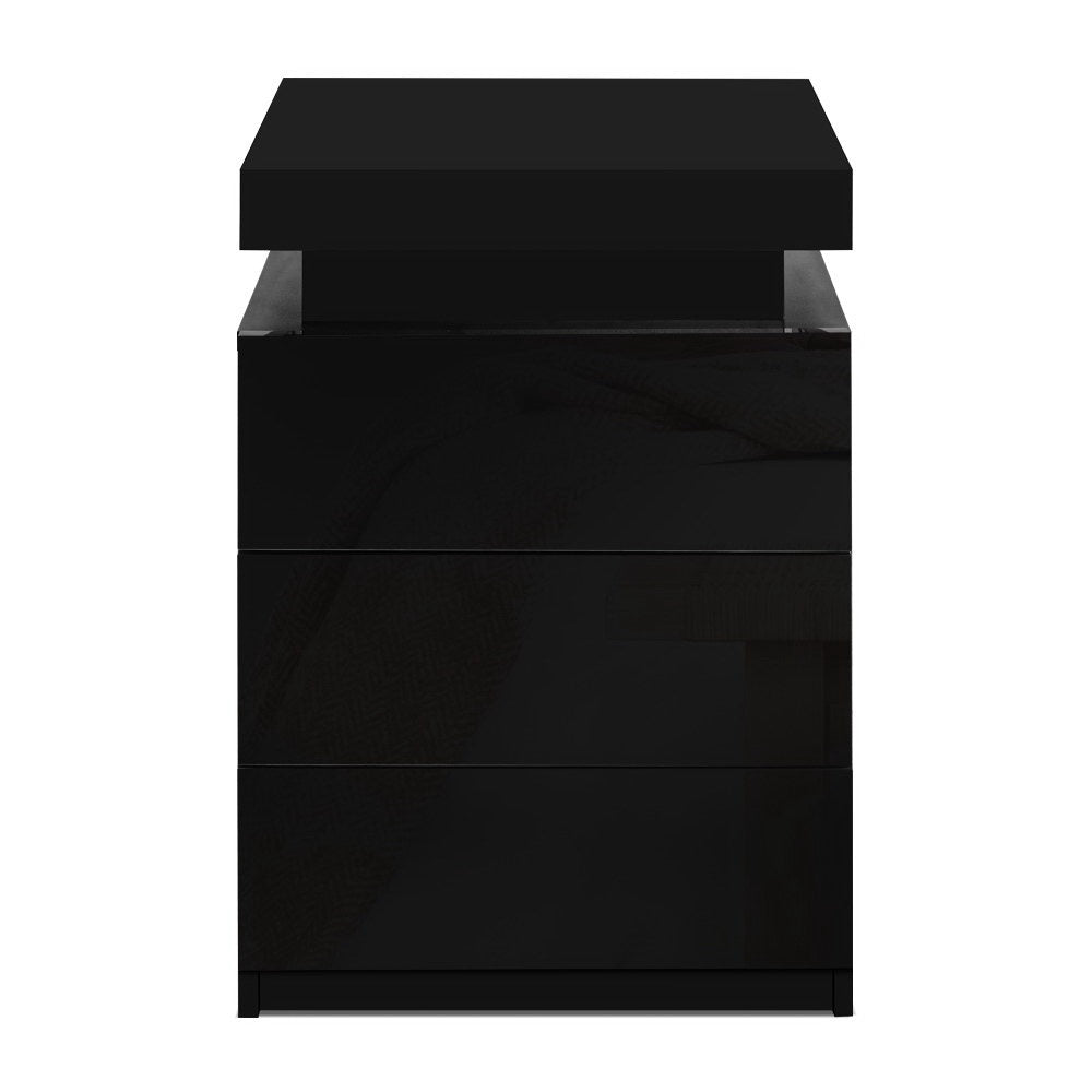 Artiss Coley LED Bedside Tables with 3 Drawers – Black, Set of 2