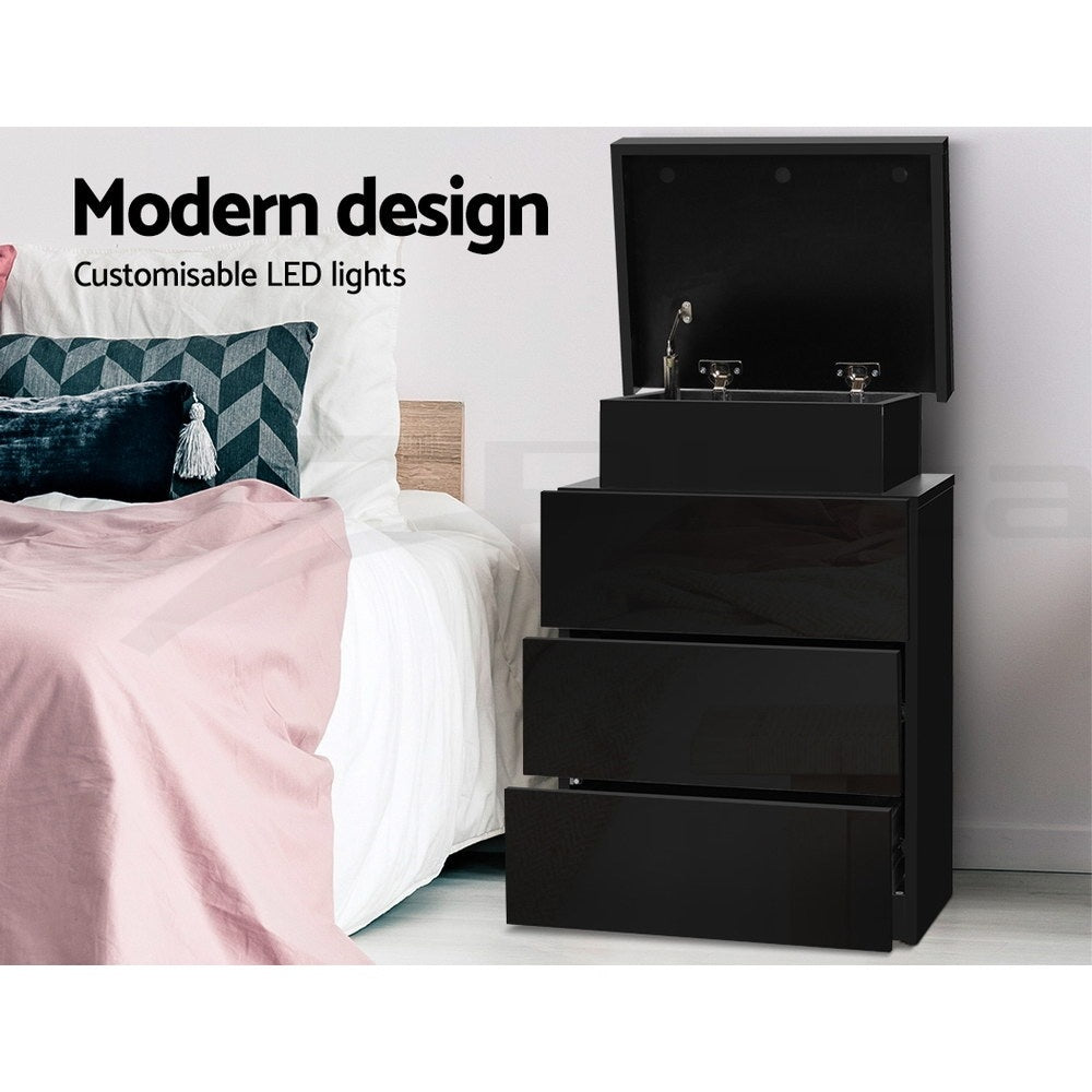Artiss Coley LED Bedside Tables with 3 Drawers – Black, Set of 2