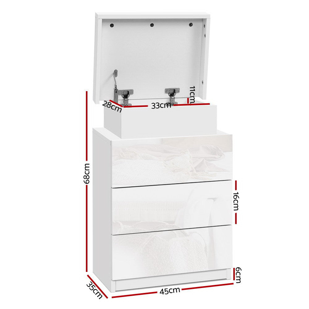 Artiss Coley LED Bedside Table with 3 Drawers and Lift-Up Storage – White
