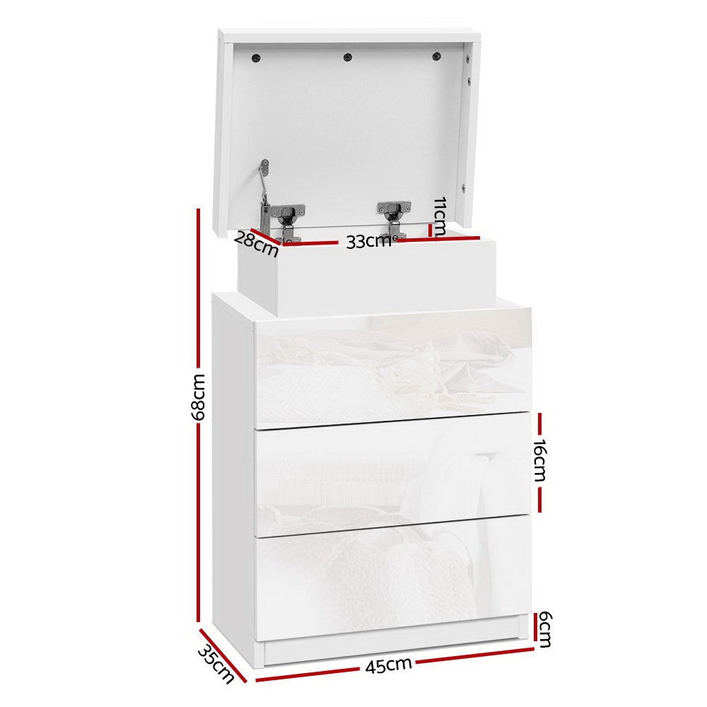 Artiss Coley LED Bedside Tables with 3 Drawers – White, Set of 2