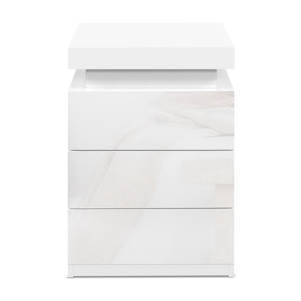 Artiss Coley LED Bedside Tables with 3 Drawers – White, Set of 2