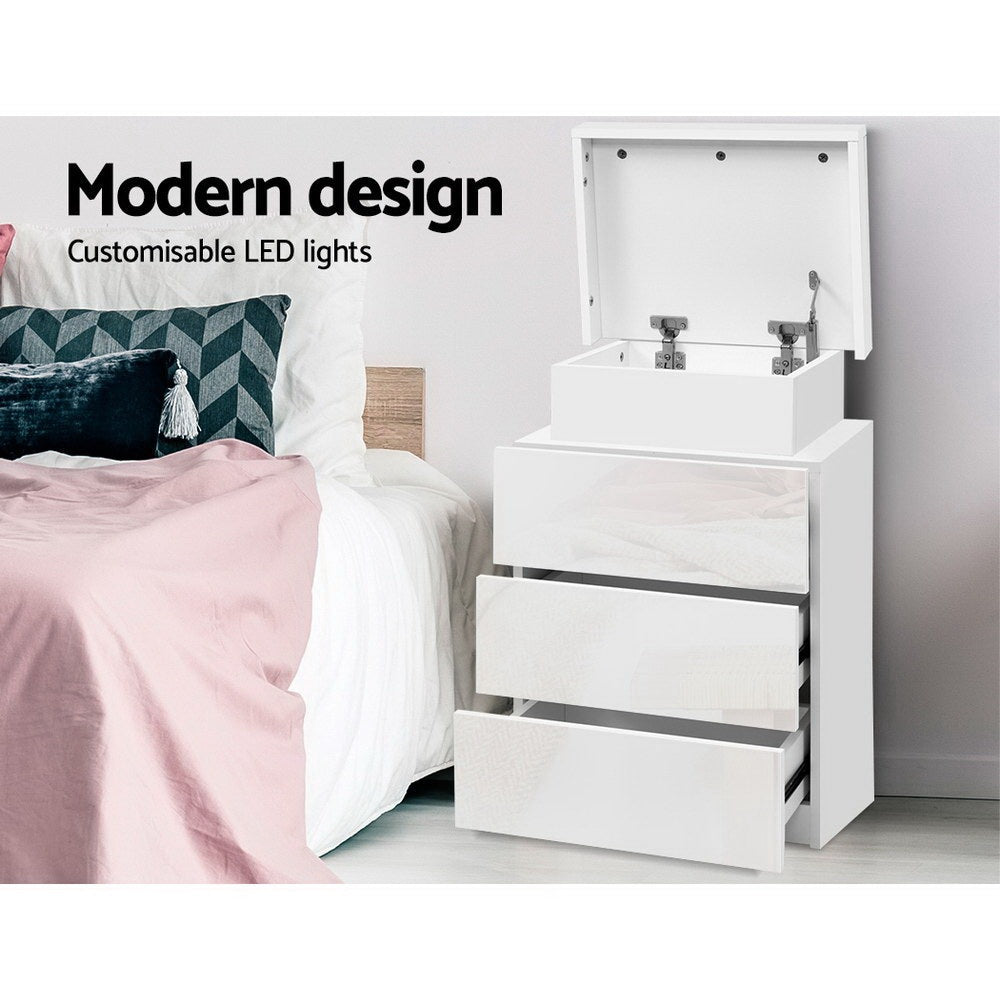 Artiss Coley LED Bedside Tables with 3 Drawers – White, Set of 2