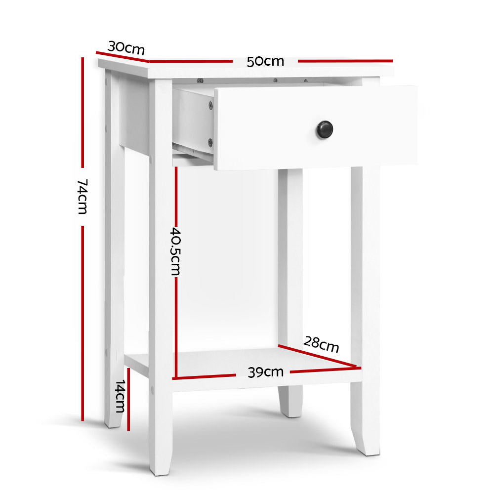 Artiss Bowie Bedside Table with Drawer and Shelf – White