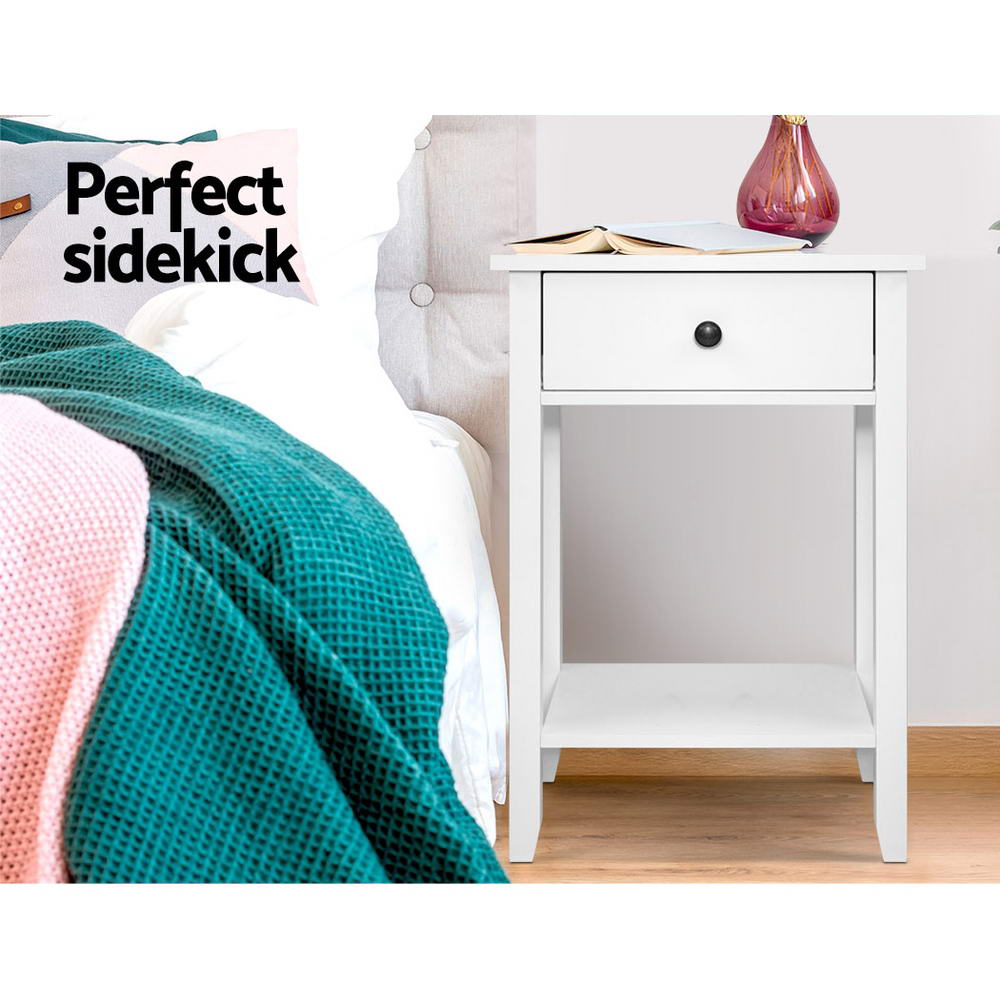 Artiss Bowie Bedside Table with Drawer and Shelf – White