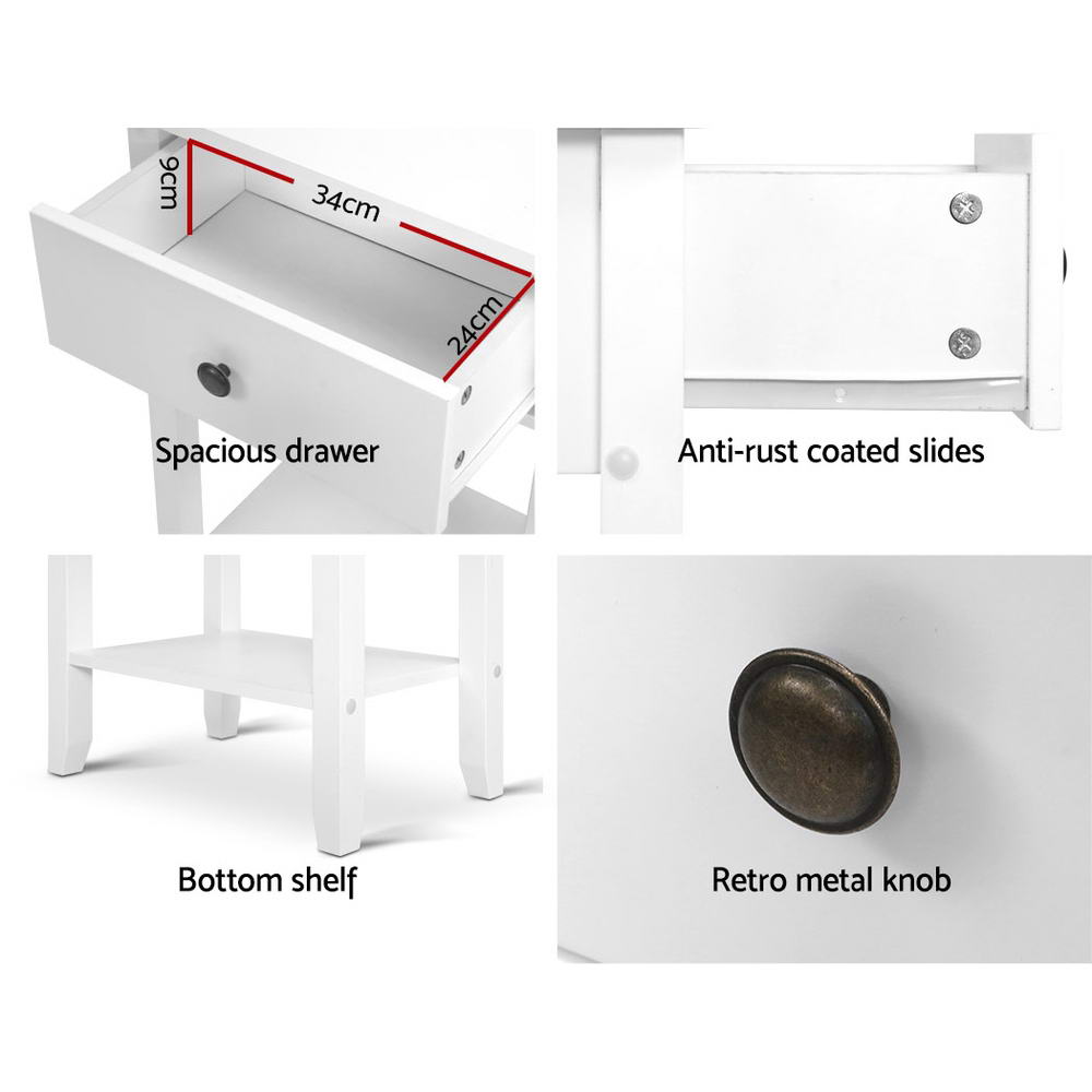 Artiss Bowie Bedside Table with Drawer and Shelf – White