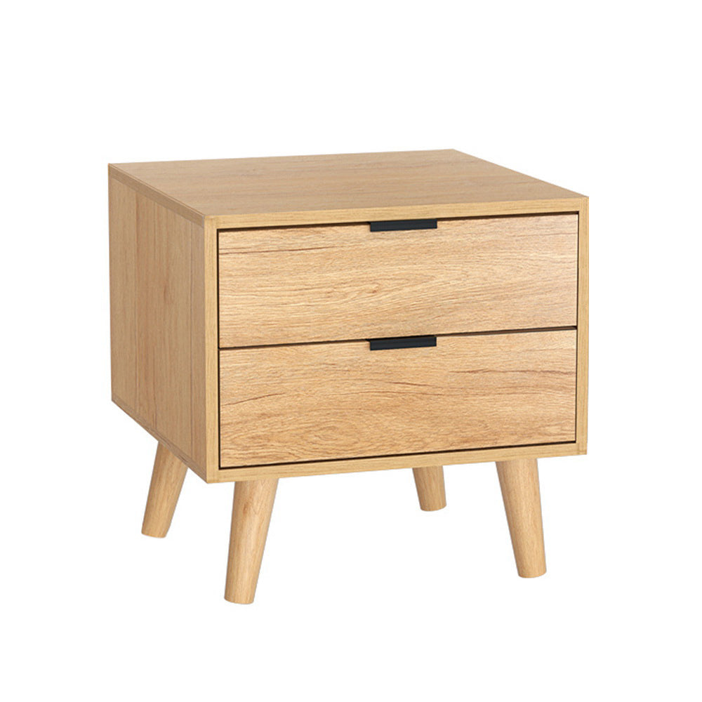 Artiss 2-Drawer Bedside Table with Pine-Wood Legs – Pine Look