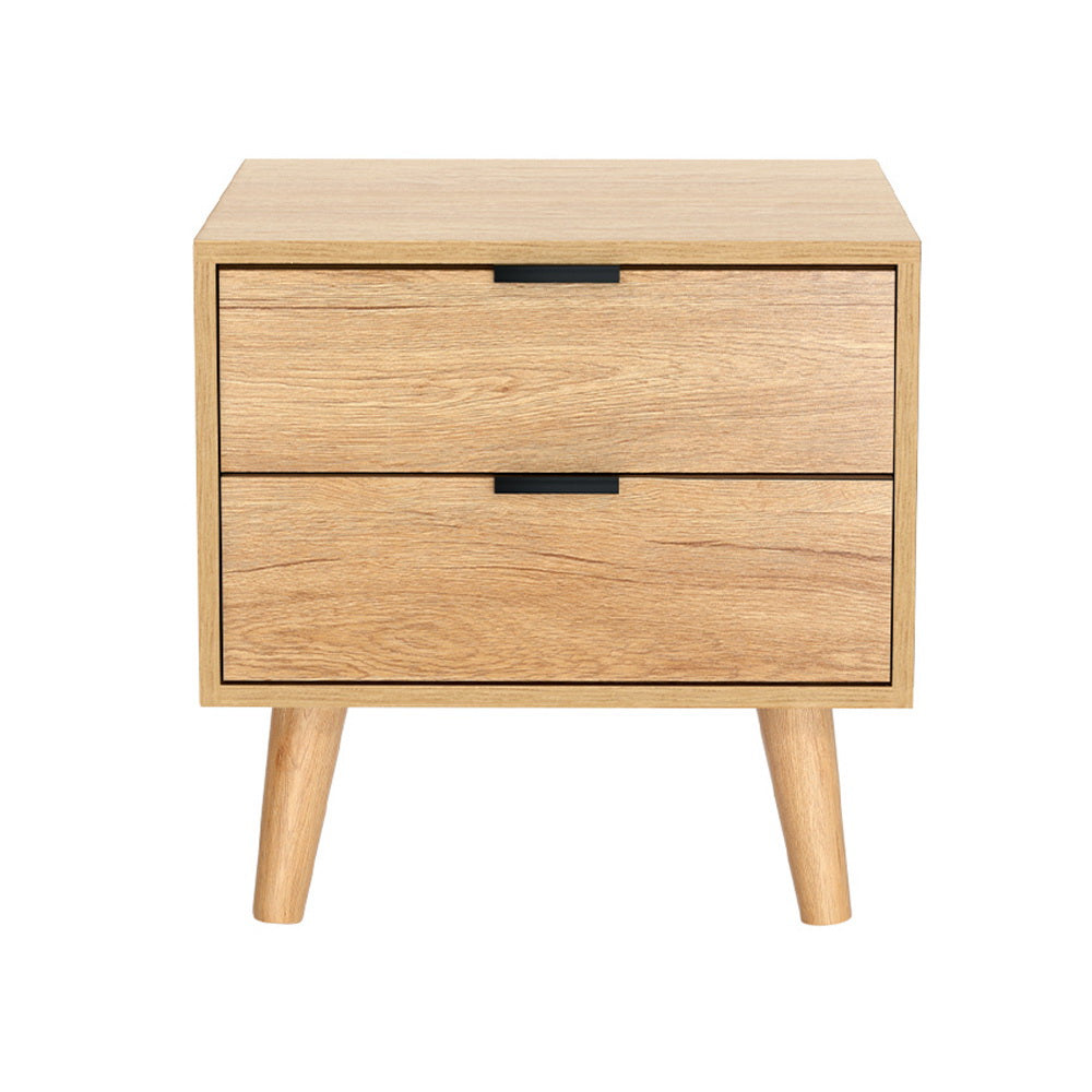 Artiss 2-Drawer Bedside Table with Pine-Wood Legs – Pine Look