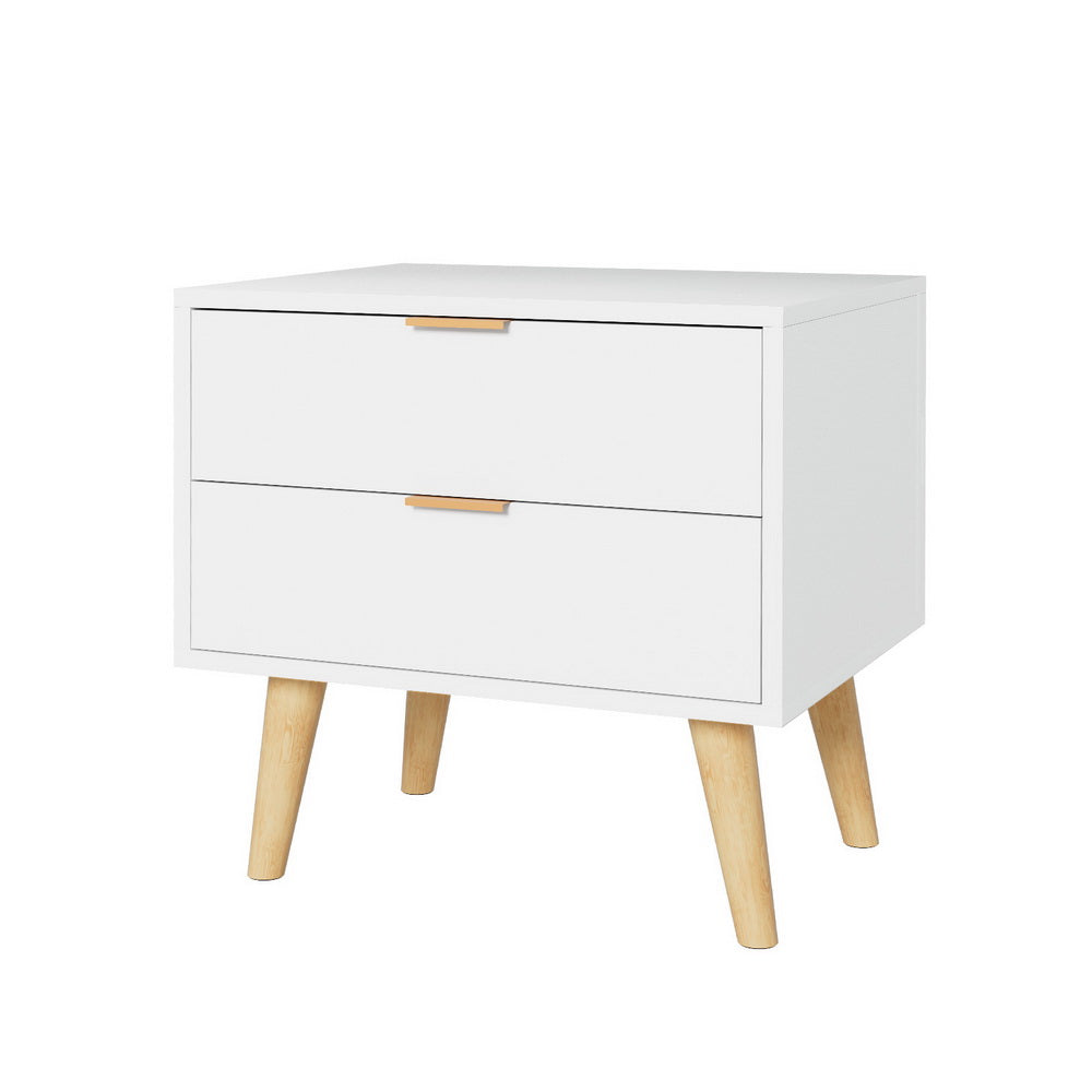 Artiss 2-Drawer Bedside Table with Pine-Wood Legs – White and Pine