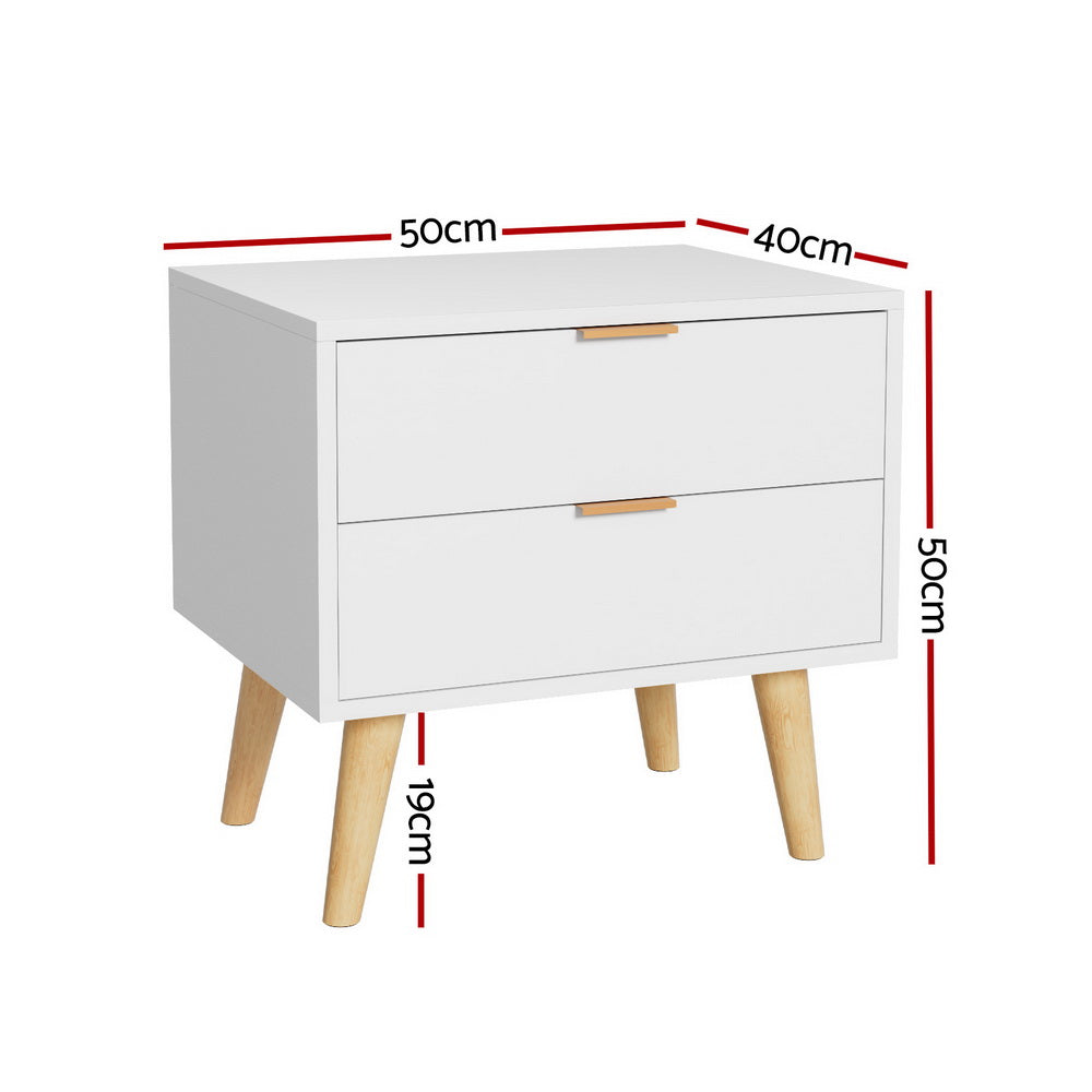 Artiss 2-Drawer Bedside Table with Pine-Wood Legs – White and Pine