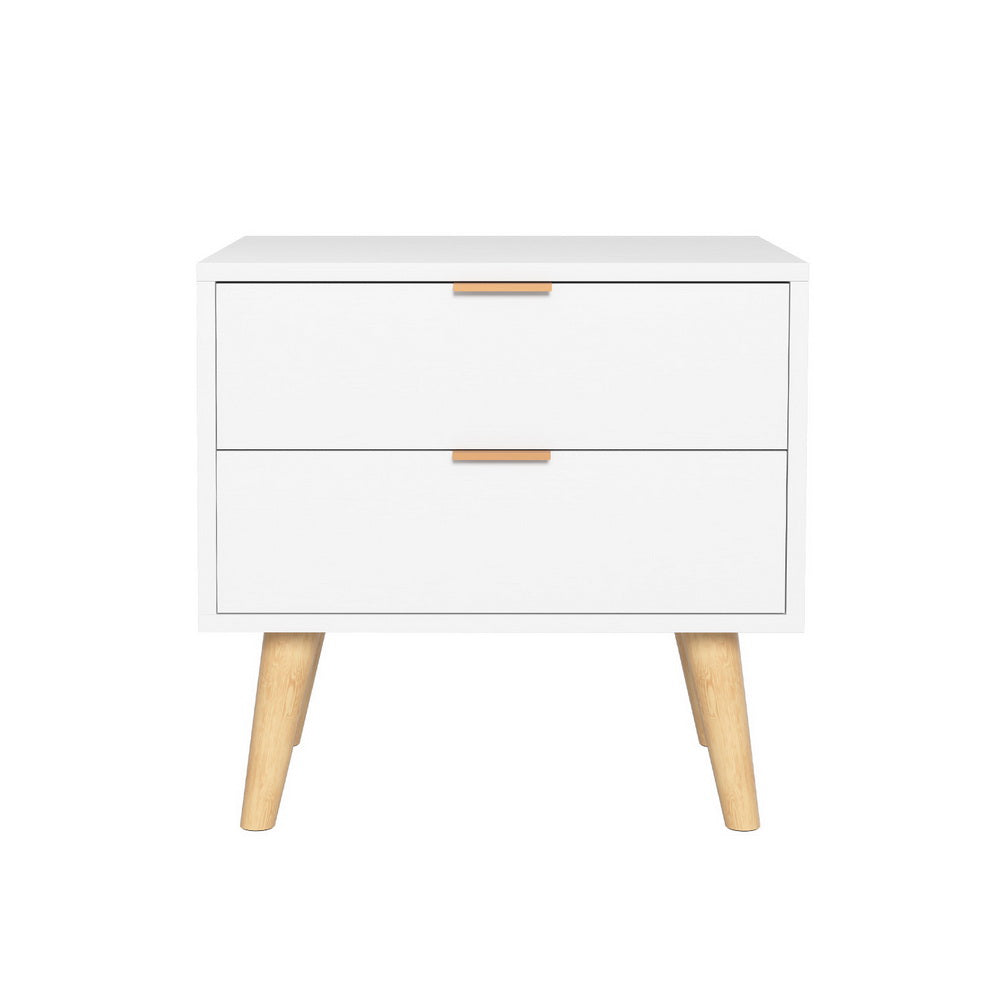 Artiss 2-Drawer Bedside Table with Pine-Wood Legs – White and Pine