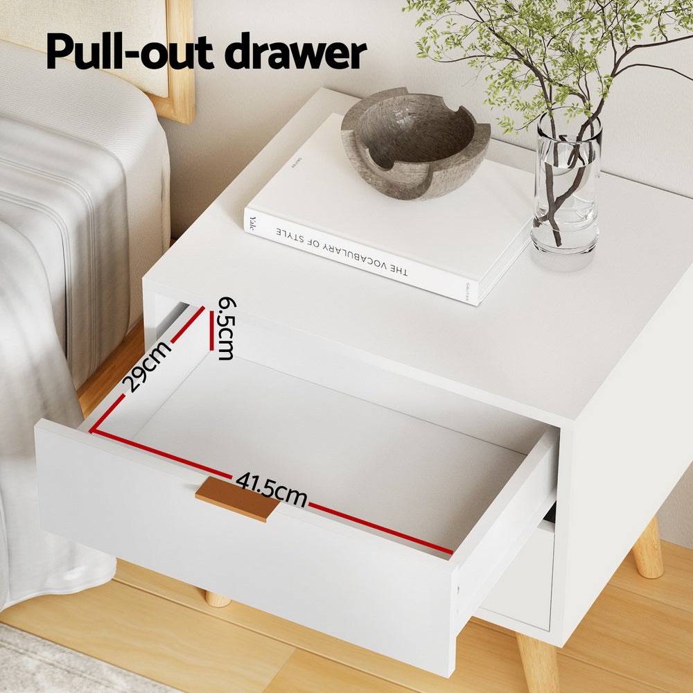 Artiss 2-Drawer Bedside Table with Pine-Wood Legs – White and Pine