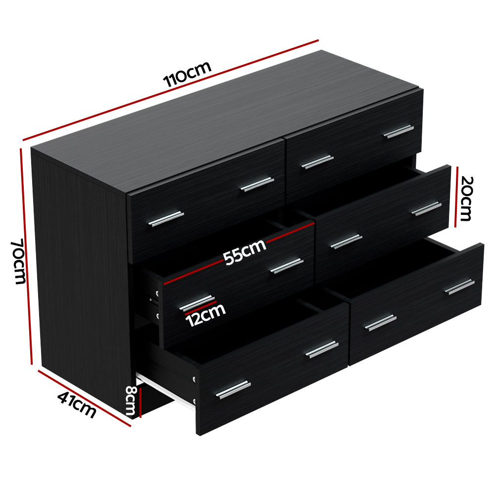 Artiss Veda 6-Drawer Lowboy – Black