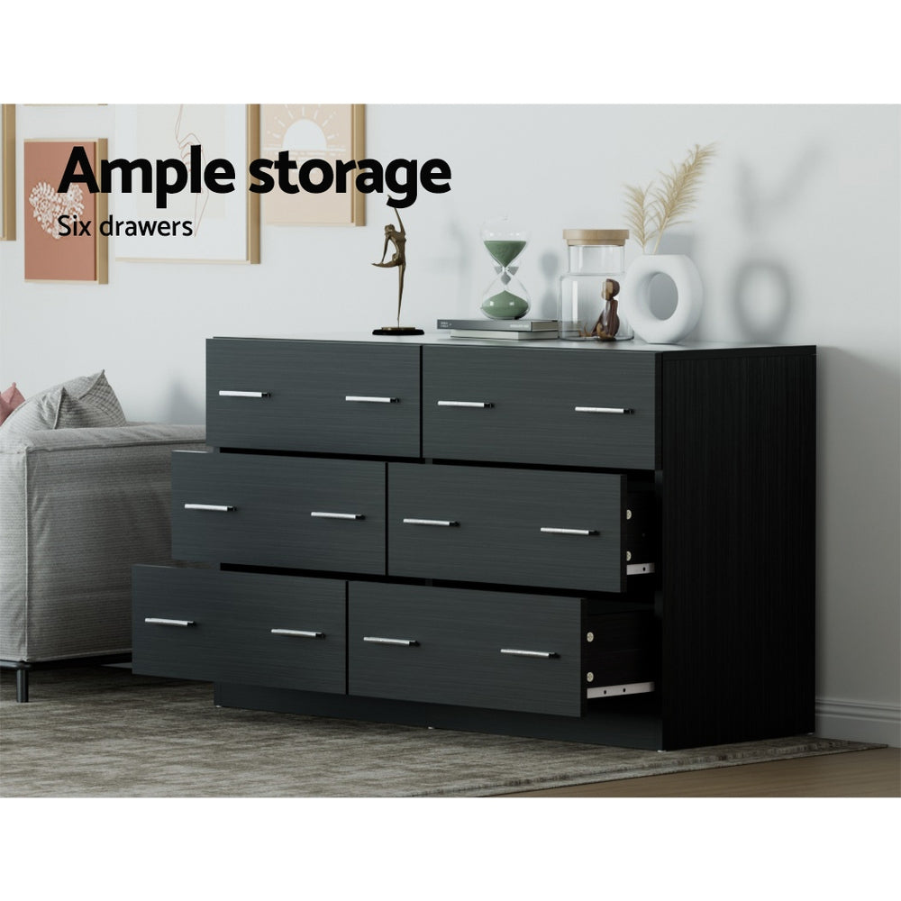 Artiss Veda 6-Drawer Lowboy – Black
