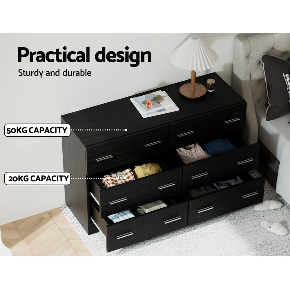 Artiss Veda 6-Drawer Lowboy – Black