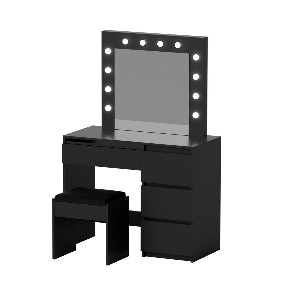 Artiss LED Dressing Table & Stool with 12 Bulbs and 4 Drawers – Black