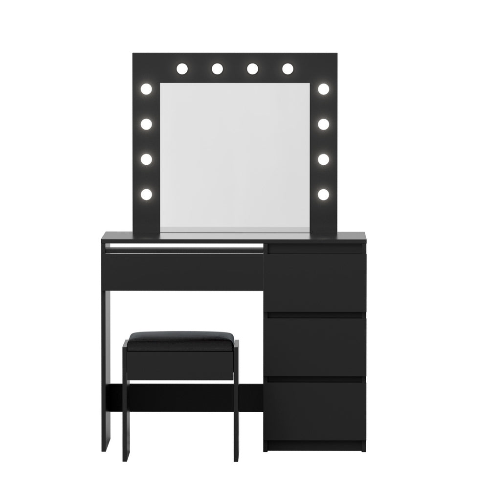 Artiss LED Dressing Table & Stool with 12 Bulbs and 4 Drawers – Black