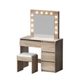 Artiss LED Dressing Table & Stool with 12 Bulbs and 4 Drawers – Wood Look
