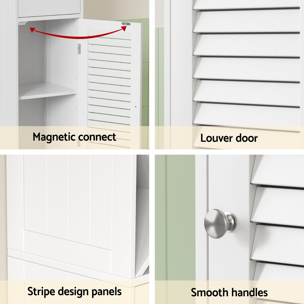 Artiss Bathroom Storage Cabinet 170cm Tall Slim Organiser Toilet Corner Adjustable Shelf Louver Door White
