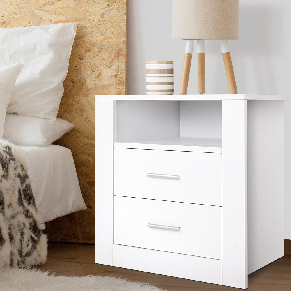 Artiss Tara 2-Drawer Bedside Table with Shelf – White