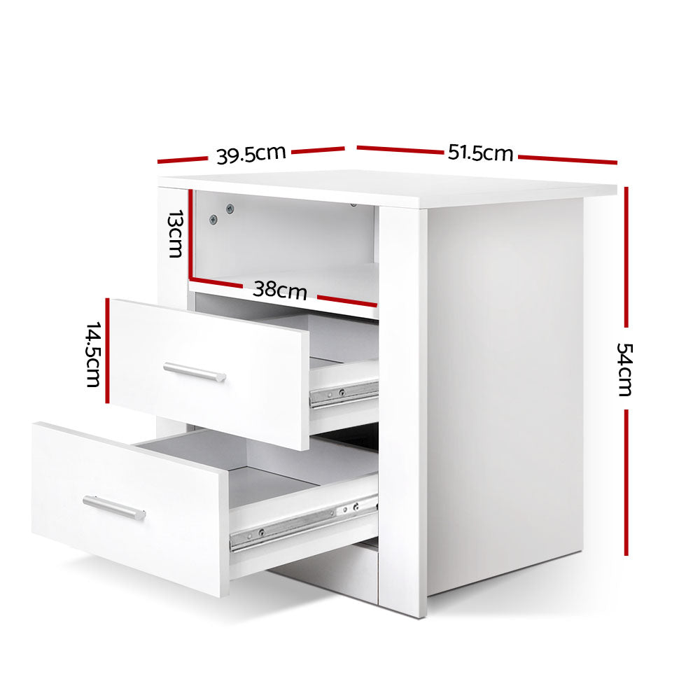 Artiss Tara 2-Drawer Bedside Table with Shelf – White