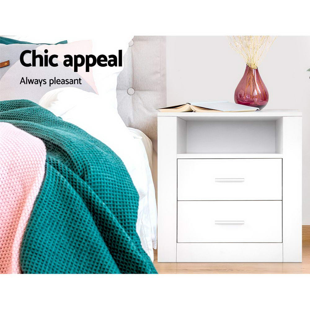 Artiss Tara 2-Drawer Bedside Table with Shelf – White