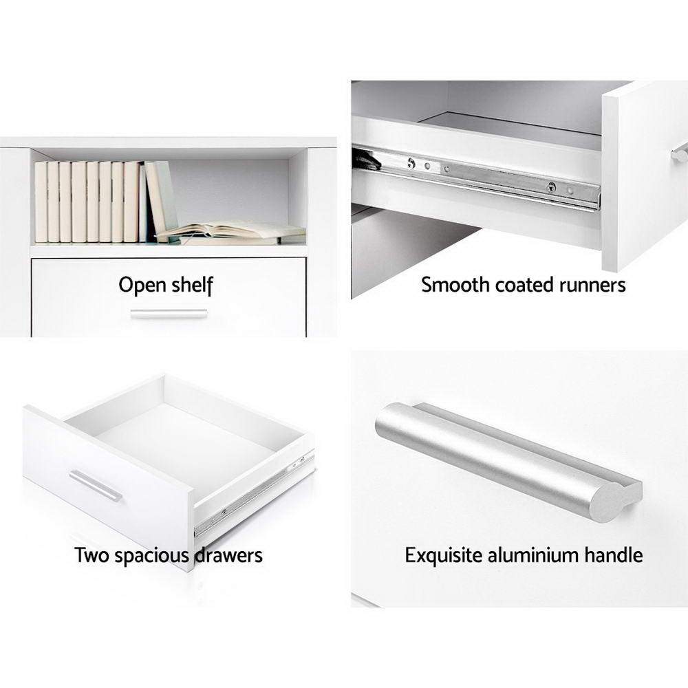 Artiss Tara 2-Drawer Bedside Table with Shelf – White