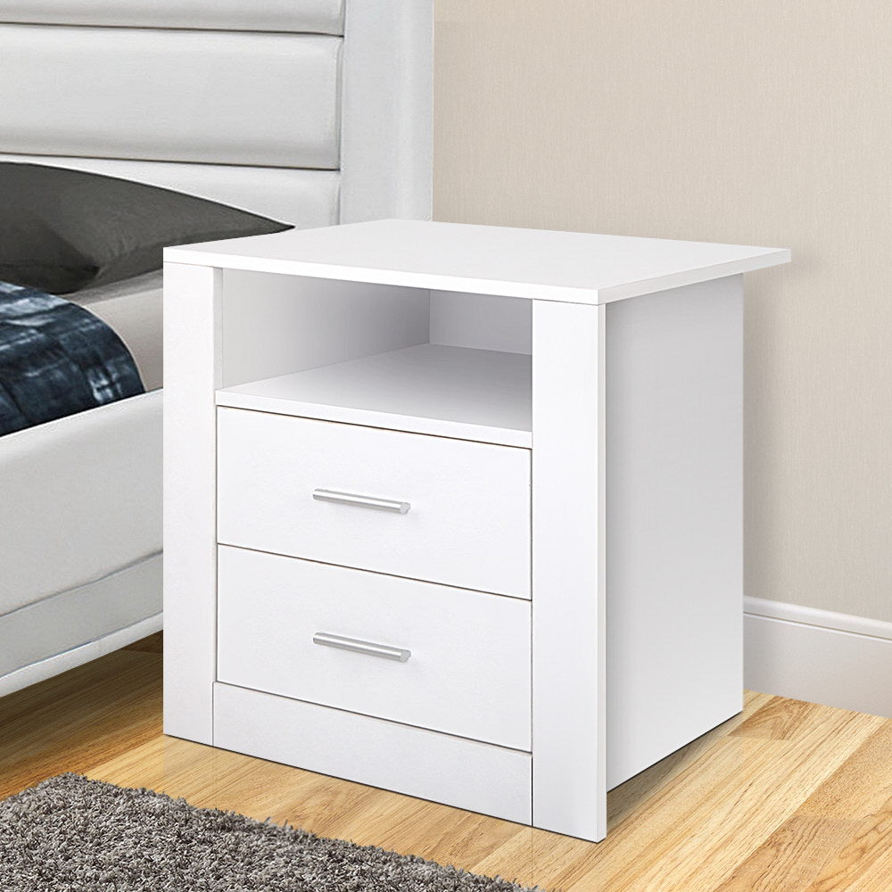 Artiss Tara 2-Drawer Bedside Table with Shelf – White