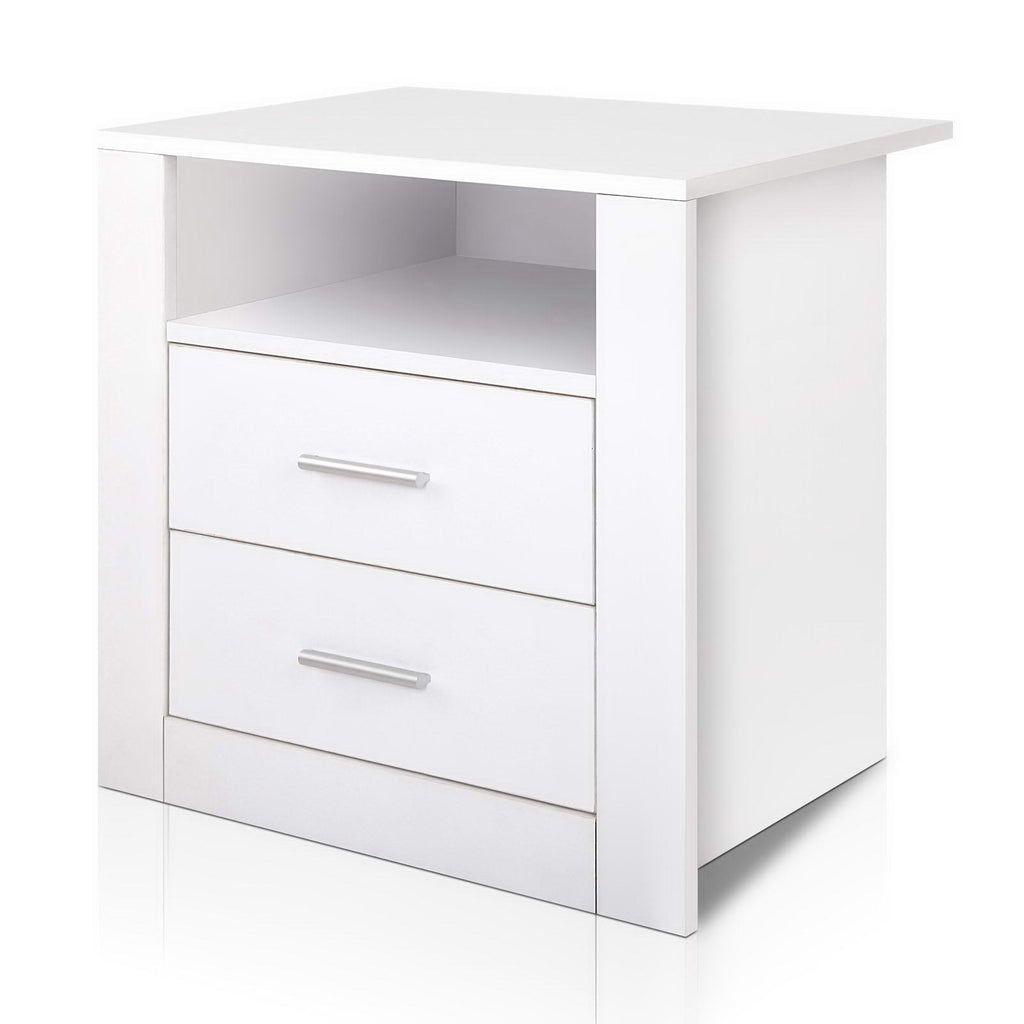 Artiss Tara 2-Drawer Bedside Table with Shelf – White