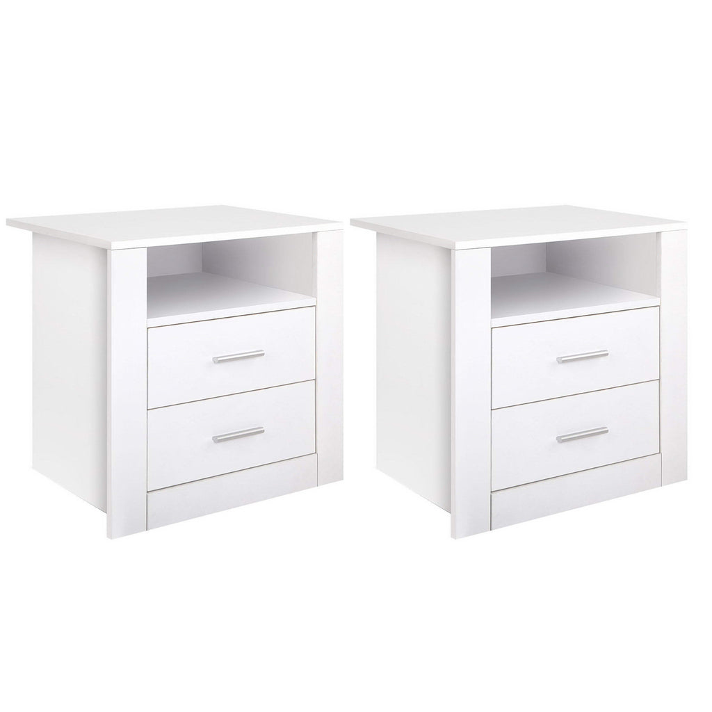 Artiss Tara Bedside Tables with 2 Drawers and Shelf – White, Set of 2