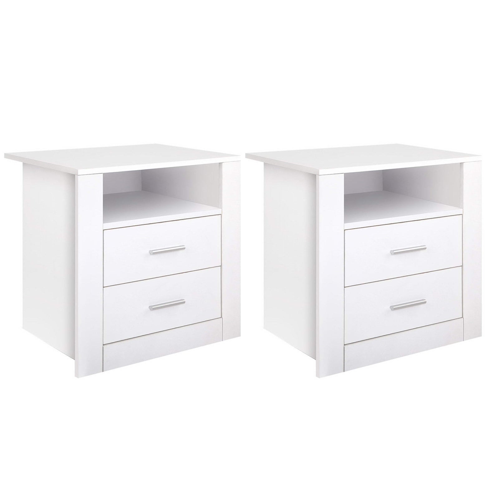 Artiss Tara Bedside Tables with 2 Drawers and Shelf – White, Set of 2