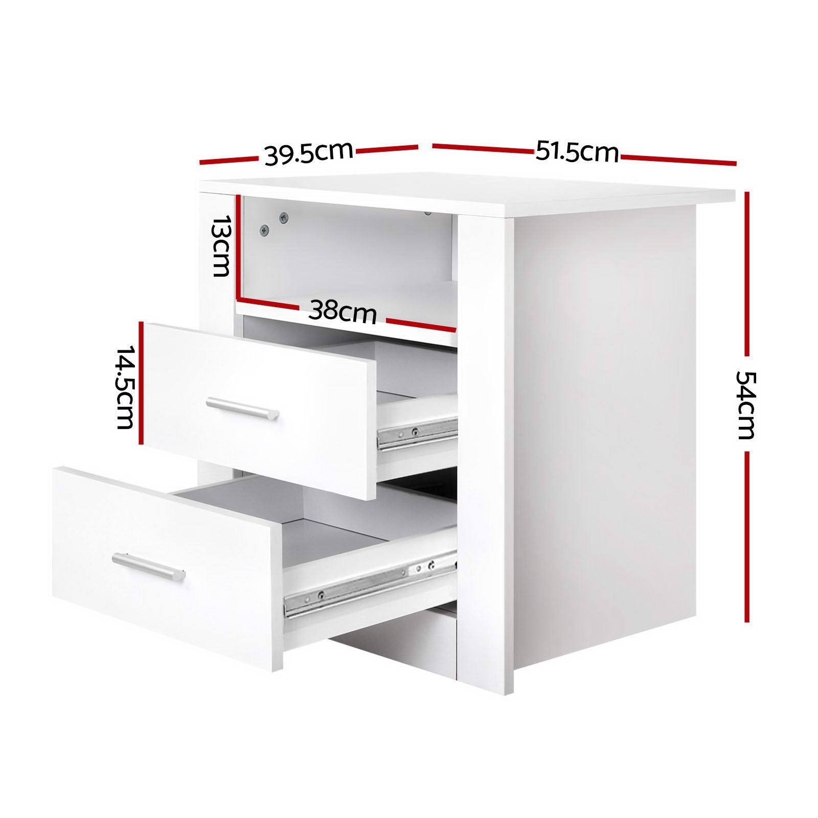 Artiss Tara Bedside Tables with 2 Drawers and Shelf – White, Set of 2