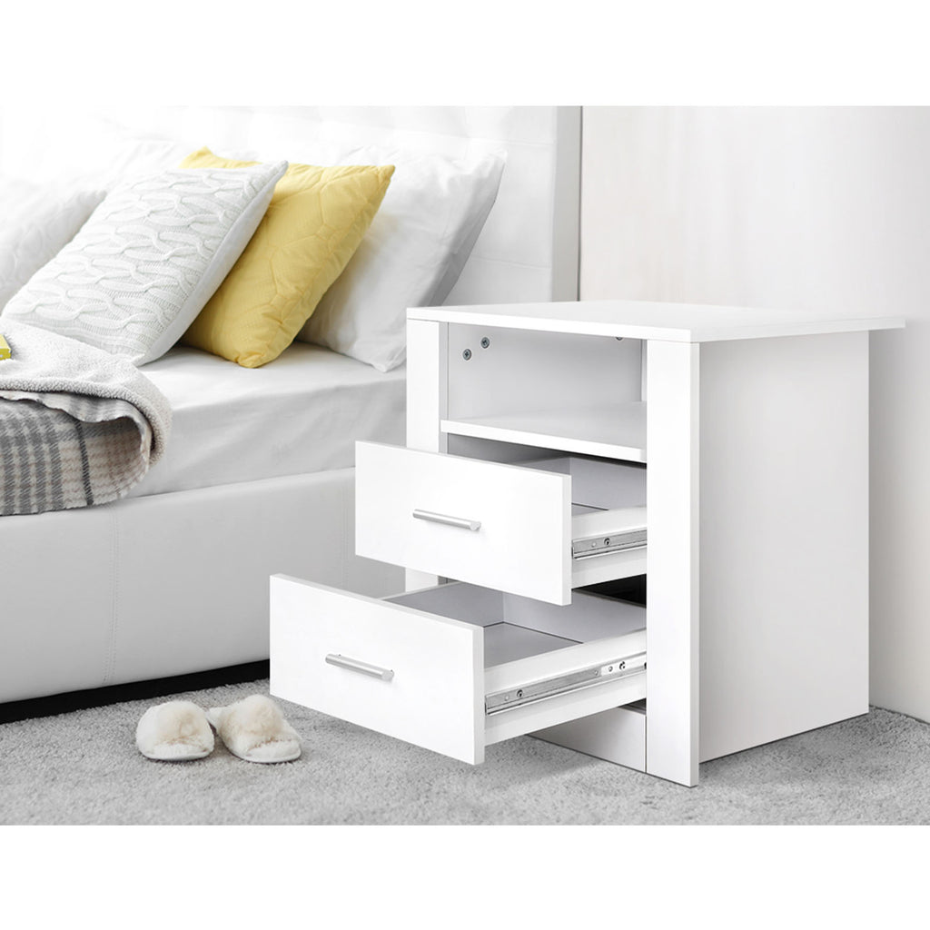 Artiss Tara Bedside Tables with 2 Drawers and Shelf – White, Set of 2