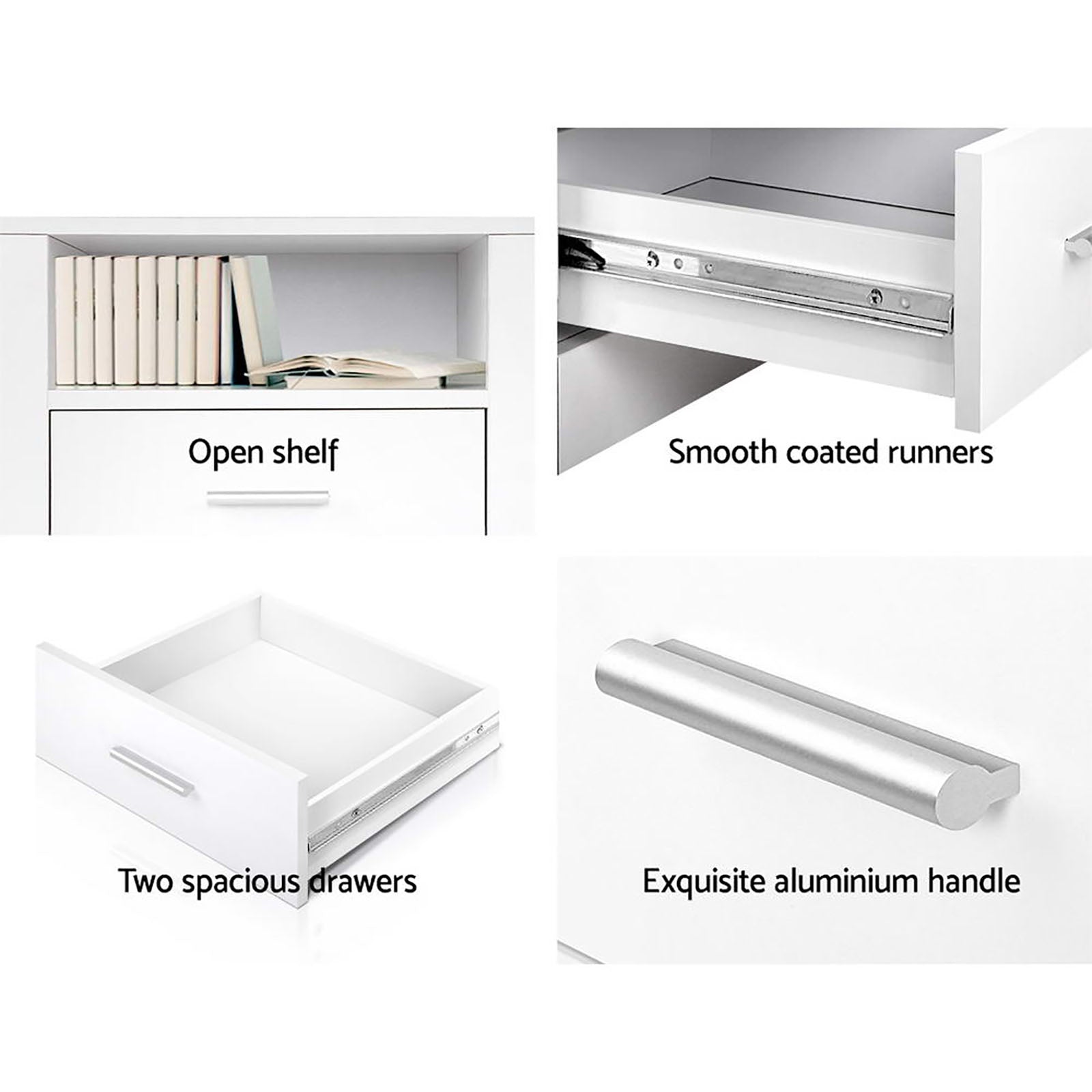 Artiss Tara Bedside Tables with 2 Drawers and Shelf – White, Set of 2