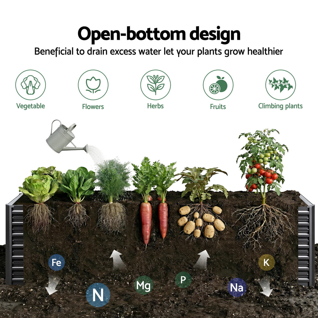 Green Fingers 2-in-1 Raised Garden Bed Kit 45cm Professional Depth Ergonomic 240cm Large Metal Planter Box | Easier Access Veggie Patch | Rust-Proof Galvanised Steel with Safe Rounded Corners & Gloves