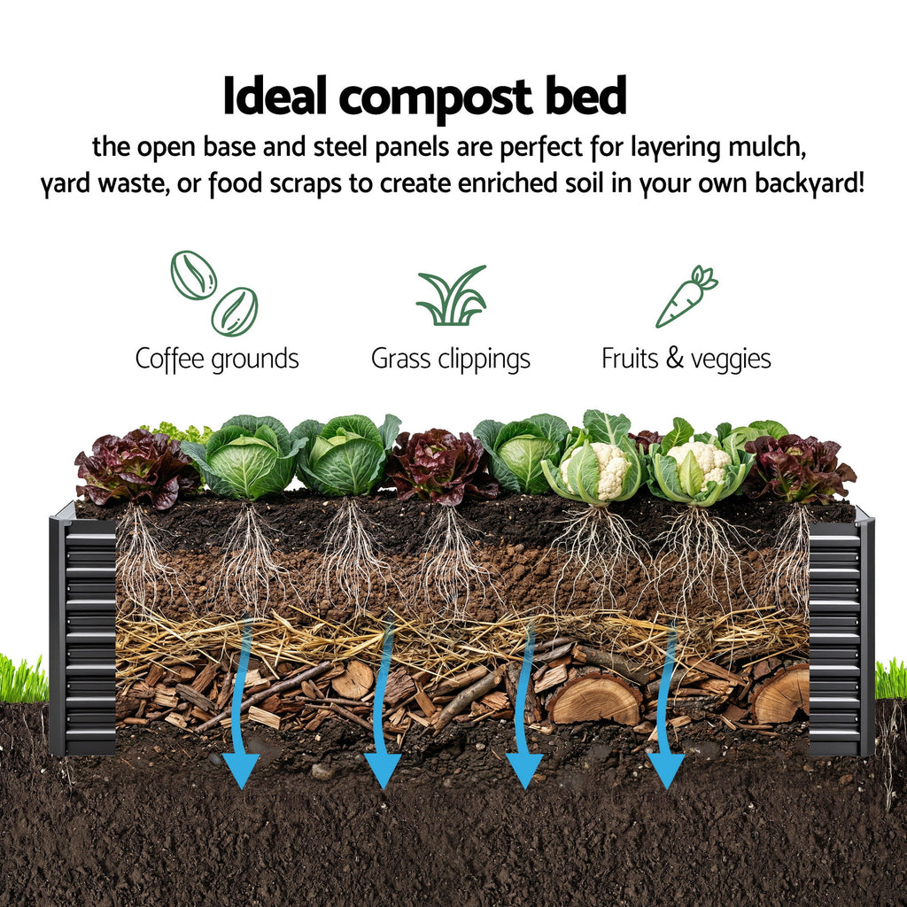 Green Fingers 2-in-1 Raised Garden Bed Kit 45cm Professional Depth Ergonomic 240cm Large Metal Planter Box | Easier Access Veggie Patch | Rust-Proof Galvanised Steel with Safe Rounded Corners & Gloves