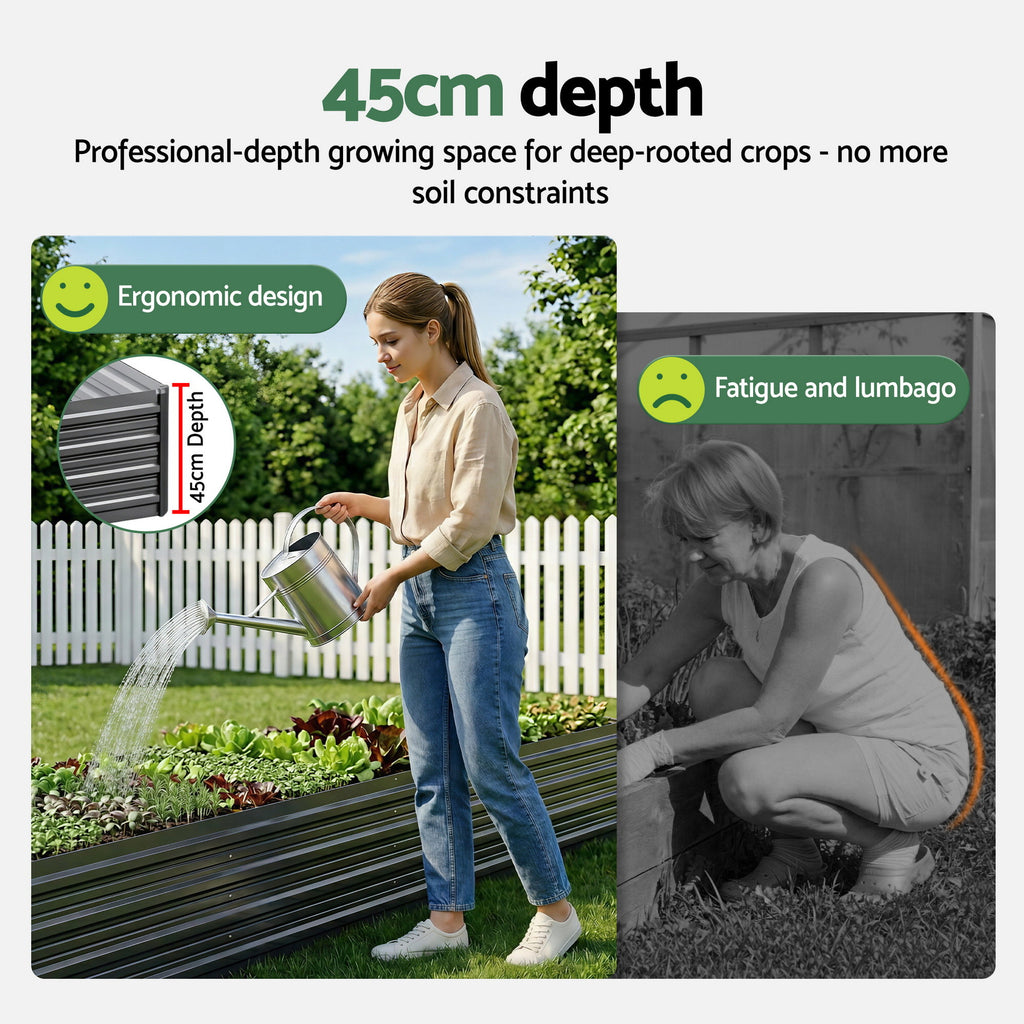 Green Fingers 2-in-1 Raised Garden Bed Kit Ergonomic 45cm Professional Depth 320cm Large Metal Planter Box | Easier Access Veggie Patch | Rust-Proof Galvanised Steel with Safe Rounded Corners & Gloves