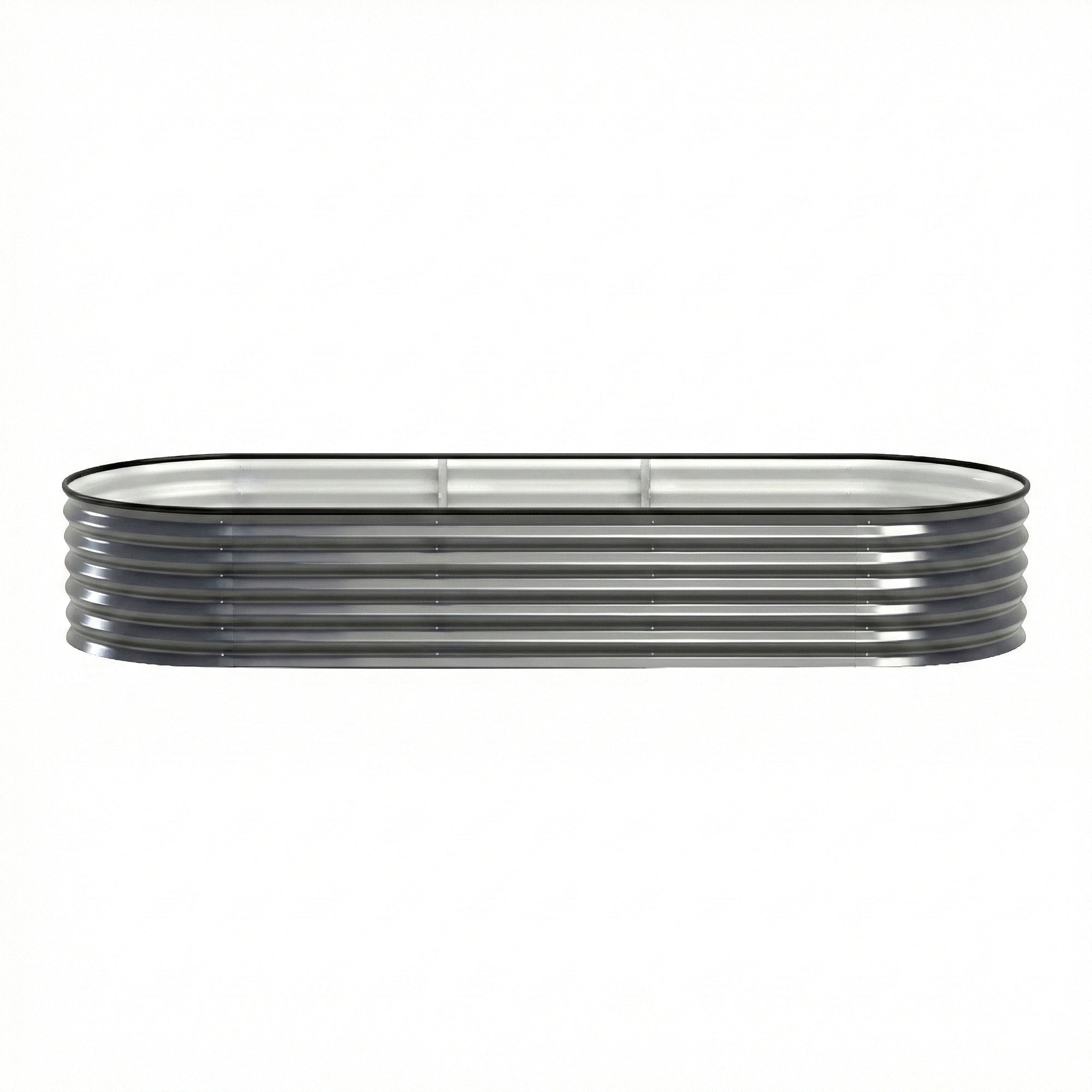 Green Fingers 3 Pcs Raised Garden Bed Kit Oval Galvanized Steel Planter Boxes 240x80x42cm, Heavy Duty Metal Elevated Garden Bed for Vegetables Flowers Herbs, with Safety Edging, Gloves & Pegs Included