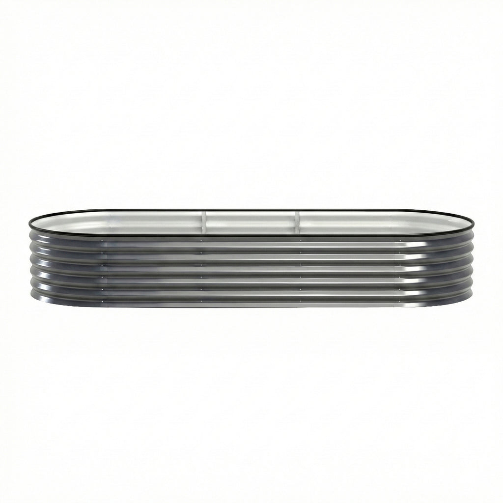 Green Fingers 4 Pcs Raised Garden Bed Kit Oval Galvanized Steel Planter Boxes 240x80x42cm, Heavy Duty Metal Elevated Garden Bed for Vegetables Flowers Herbs, with Safety Edging, Gloves & Pegs Included