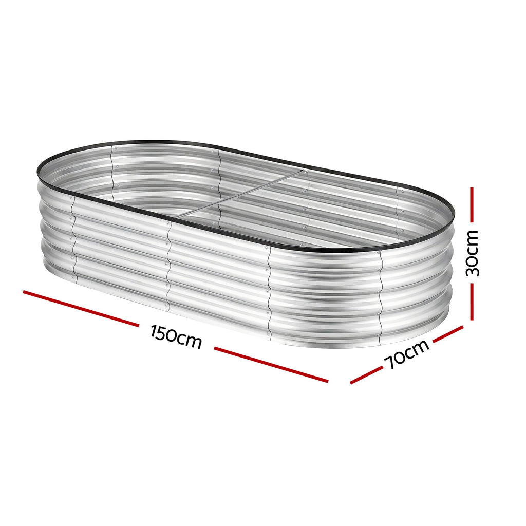 Green Fingers Raised Garden Bed Galvanised Oval Metal Planter Box Large Outdoor 150x70x30cm Silver