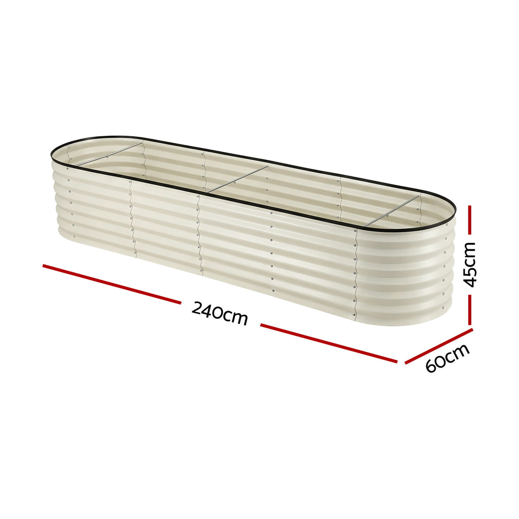 Green Fingers Oval Raised Garden Bed Galvanised Planter Box Rust Resistant 240x60x45cm White