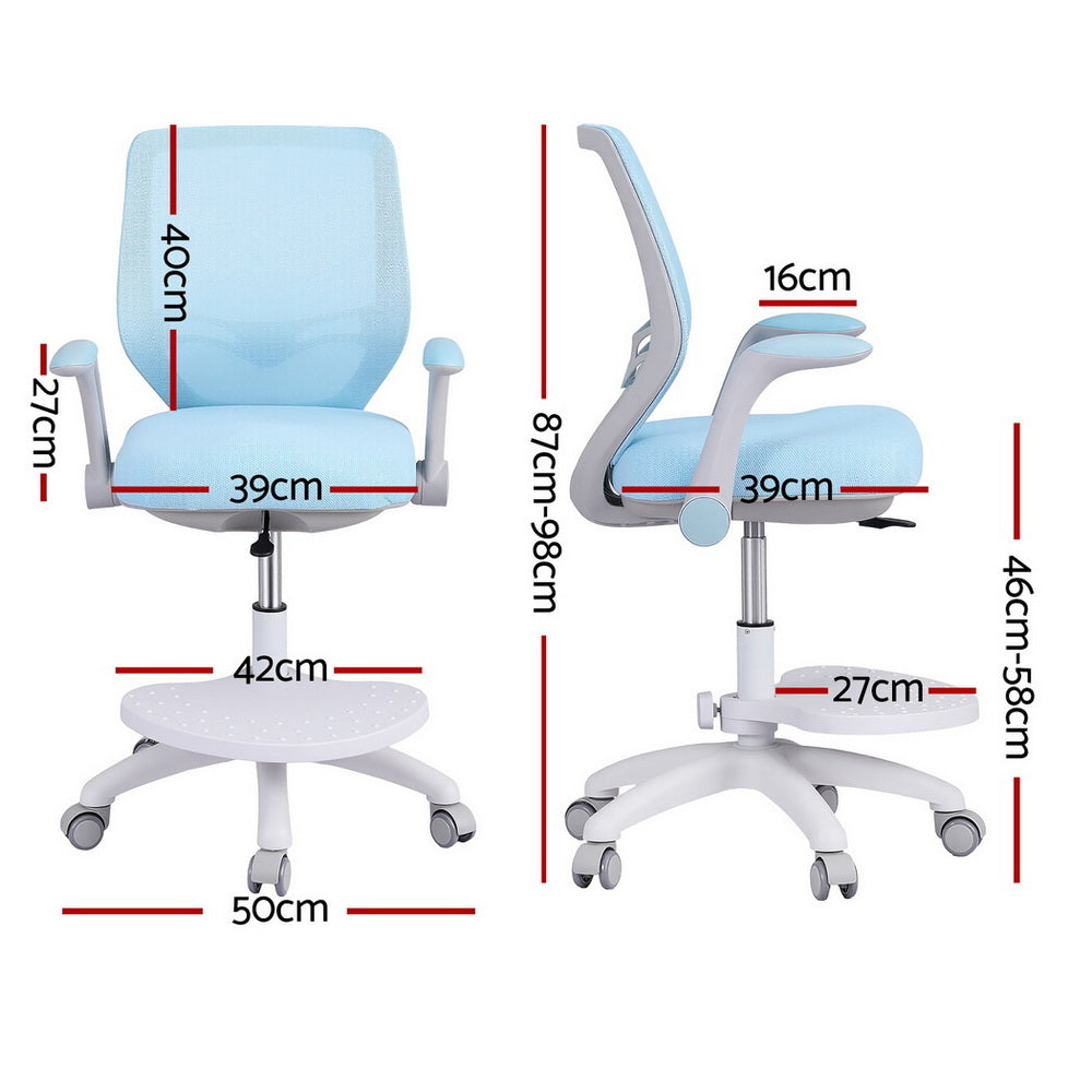 Keezi Kids Ergonomic Study Chair Adjustable w/ Wheels Footrest Blue