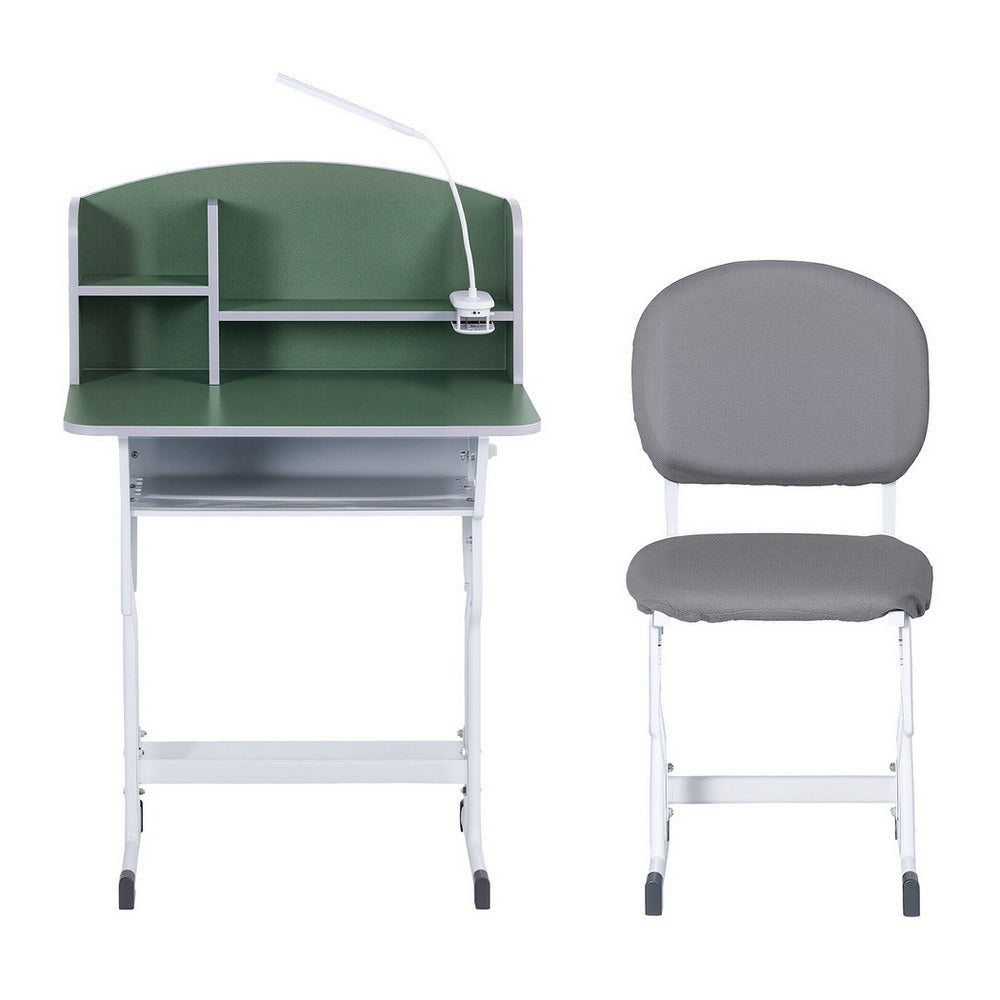 Keezi Kids Study Desk Chair Set Adjustable Ergonomic Table LED Lamp Green