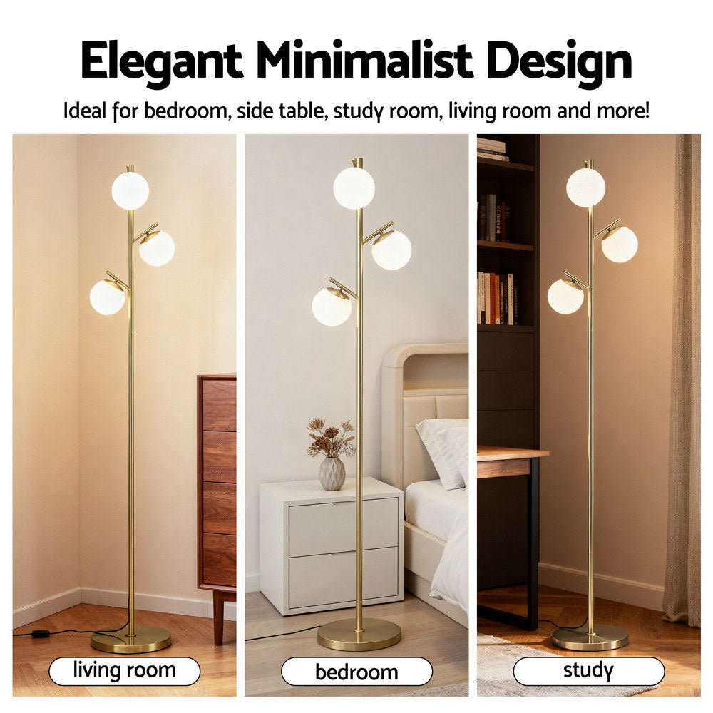 3-Light Tree Floor Lamp with Glass Globe Shades – 165 cm | Artiss